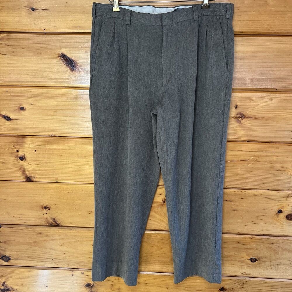 Eddie Bauer Pants Mens 38X30 Brown Olive Wool Trouser Dress Slacks Flat Front